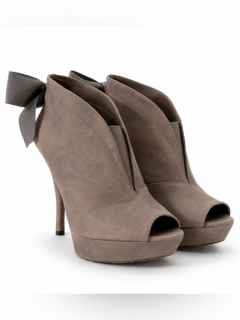 Vera Wang Dove Gray “Royce” Peep Toe Platform Booties with Bows Size 8